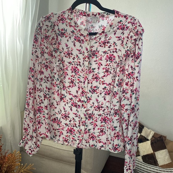 J. CREW Factory Floral Ruffle Long Sleeve Blouse Size XL (O-15) - Picture 2 of 9